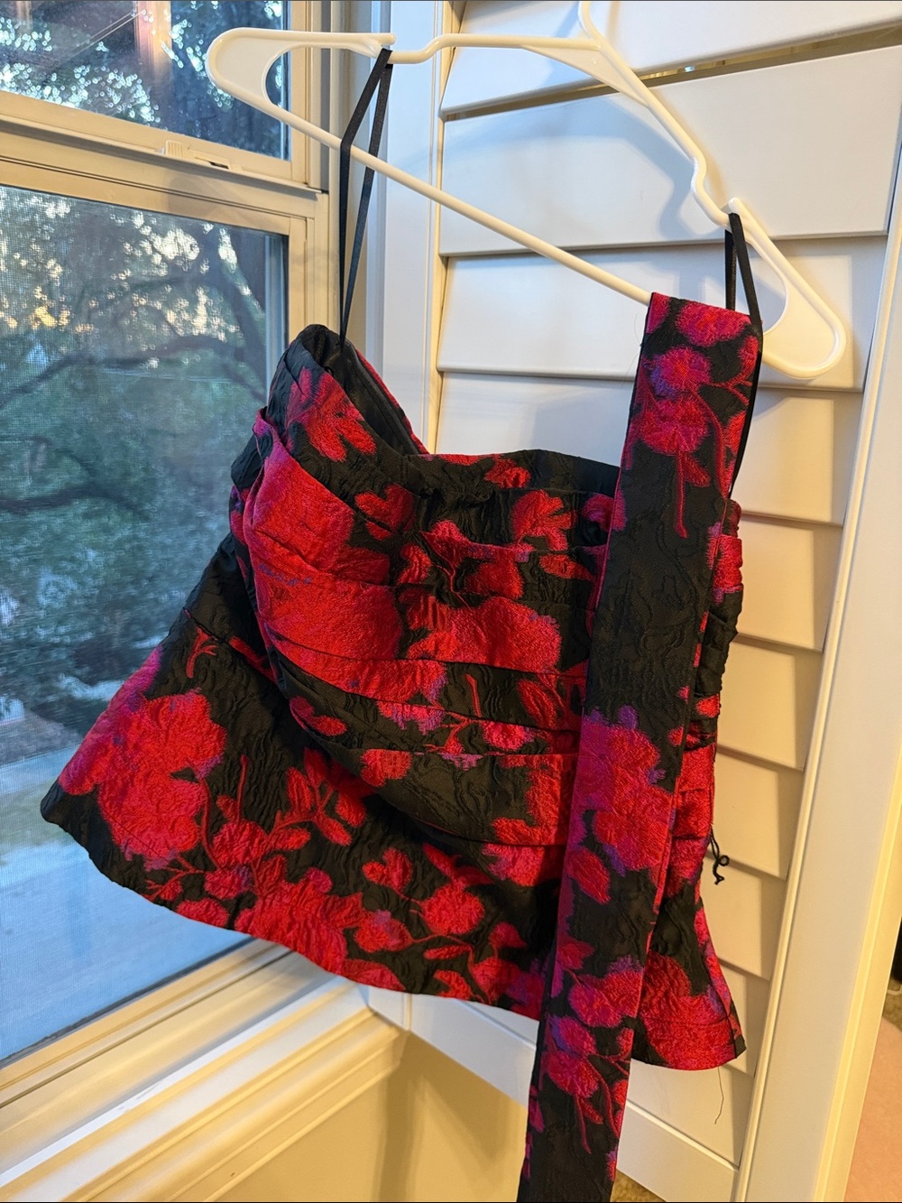 WHBM Floral Jacquard Peplum Bustier Top
